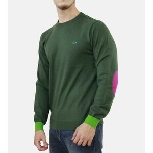 NWT Sun 68 Wool & Cotton Green Crewneck Sweater with Pink & Green Details Large